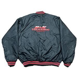 Vintage Black Red Snap Front Trucker Jacket XL Quilted Lined